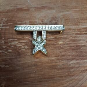 Vintage Gold Tone with Clear Rhines Stones Tie Pin or Brooch